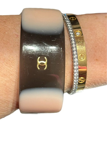 Chanel Brown, Pink and Beige CC Cuff - V & G Luxe Boutique