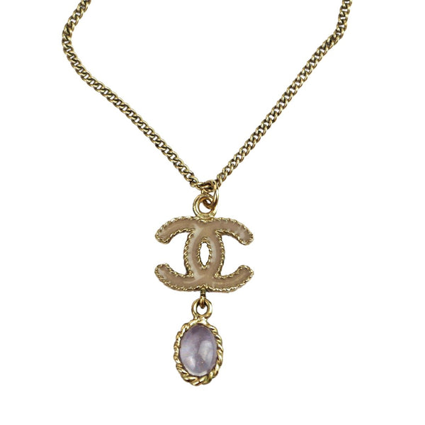 Chanel CC Lilac Pendant Drop Gold Necklace - V & G Luxe Boutique