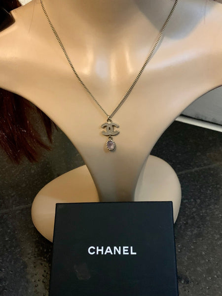 Chanel CC Lilac Pendant Drop Gold Necklace - V & G Luxe Boutique