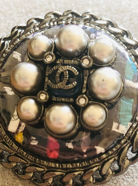 Chanel CC Silver Tone Pin Brooch - V & G Luxe Boutique