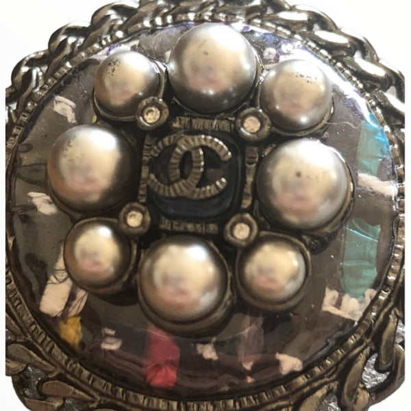Chanel CC Silver Tone Pin Brooch - V & G Luxe Boutique