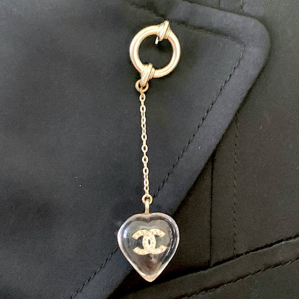 Chanel Gold CC Heart Drop Logo Pin Brooch, Brand New - V & G Luxe Boutique
