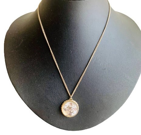 Chanel Gold Necklace With Drop CC Diamanté Pendant - V & G Luxe Boutique