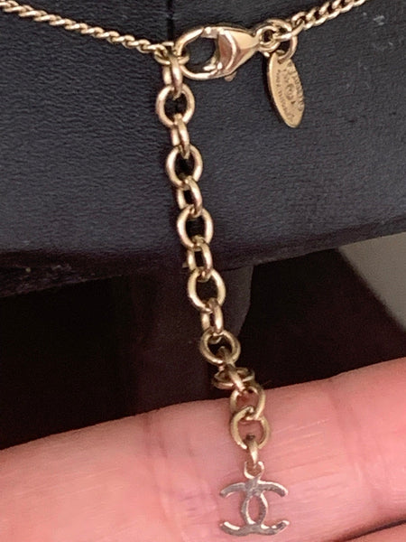 Chanel Gold Necklace With Drop CC Diamanté Pendant - V & G Luxe Boutique