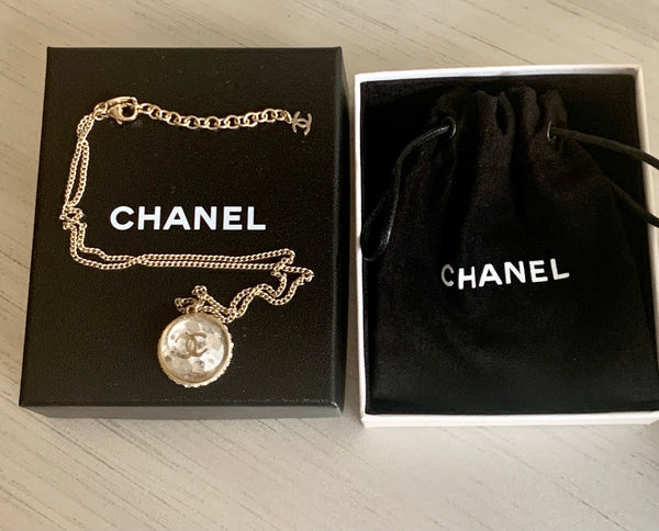 Chanel Gold Necklace With Drop CC Diamanté Pendant - V & G Luxe Boutique