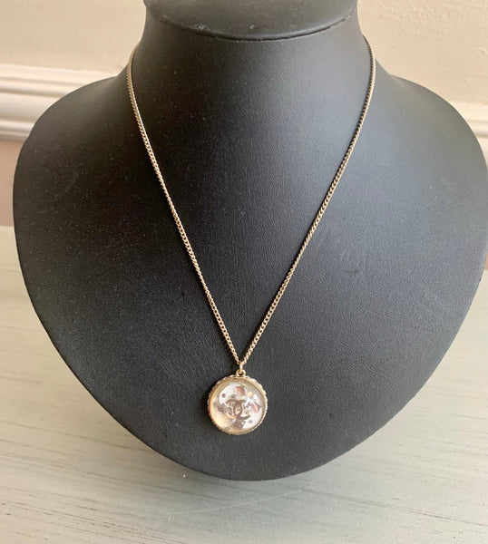 Chanel Gold Necklace With Drop CC Diamanté Pendant - V & G Luxe Boutique