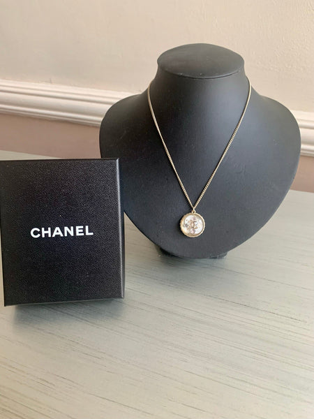 Chanel Gold Necklace With Drop CC Diamanté Pendant - V & G Luxe Boutique