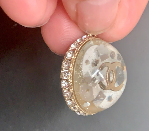 Chanel Gold Necklace With Drop CC Diamanté Pendant - V & G Luxe Boutique