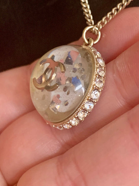 Chanel Gold Necklace With Drop CC Diamanté Pendant - V & G Luxe Boutique