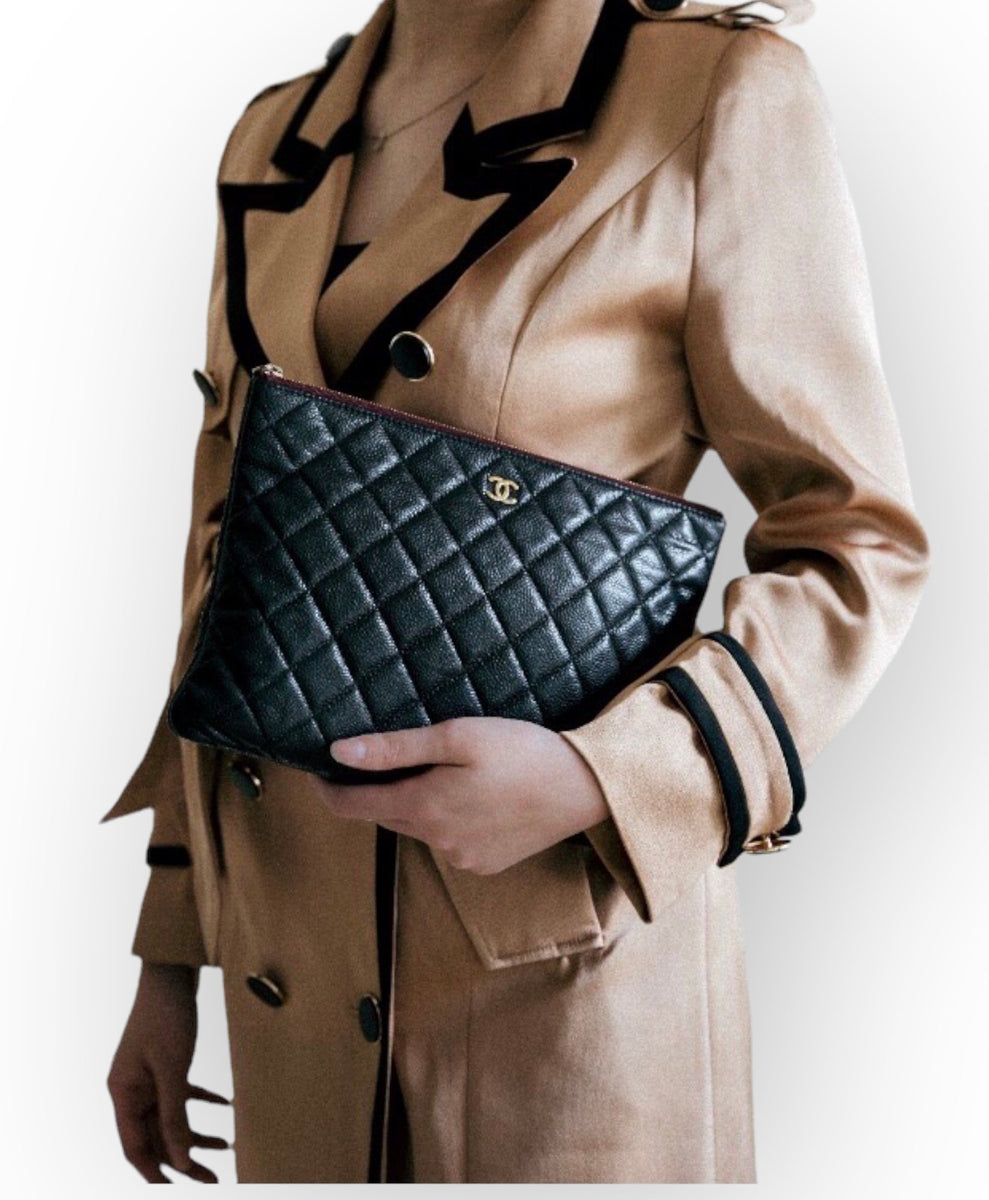 Chanel O Case Large Quilted Black Caviar Leather Clutch, – V & G Luxe  Boutique