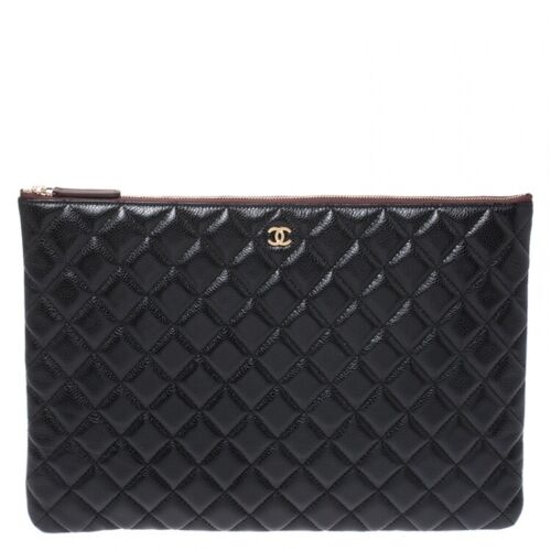 Chanel O Case Large Quilted Black Caviar Leather Clutch, - V & G Luxe Boutique