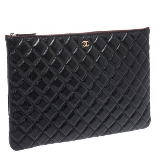 Chanel O Case Large Quilted Black Caviar Leather Clutch, - V & G Luxe Boutique
