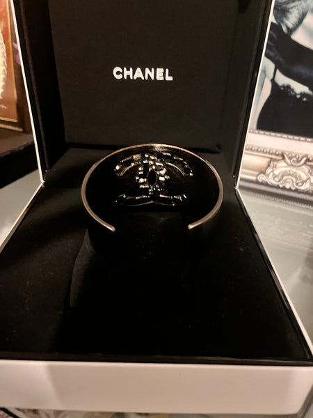 CHANEL Swarovski Crystal Embelleshed CC Logo Cuff Bracelet - V & G Luxe Boutique