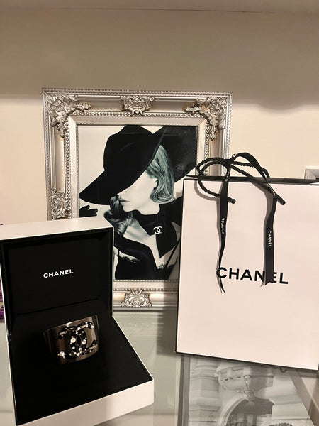 CHANEL Swarovski Crystal Embelleshed CC Logo Cuff Bracelet - V & G Luxe Boutique