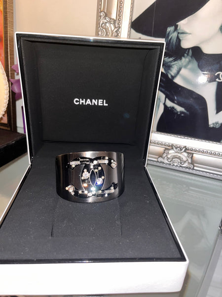 CHANEL Swarovski Crystal Embelleshed CC Logo Cuff Bracelet - V & G Luxe Boutique