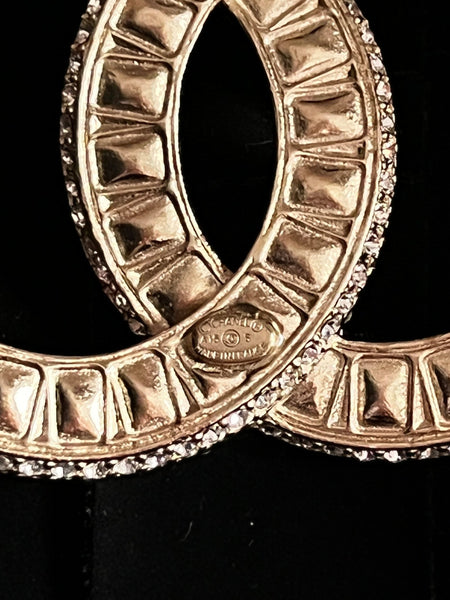 Chanel White Diamanté Crystal Logo Brooch - V & G Luxe Boutique
