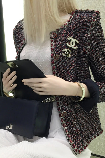 Chanel White Diamanté Crystal Logo Brooch - V & G Luxe Boutique