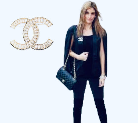 Chanel White Diamanté Crystal Logo Brooch - V & G Luxe Boutique