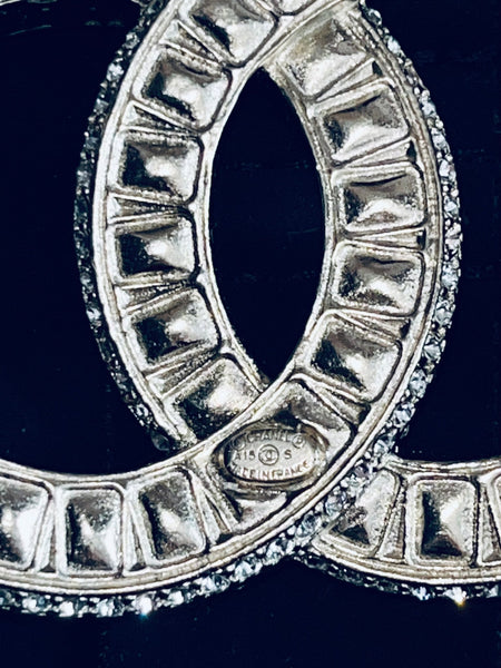Chanel White Diamanté Crystal Logo Brooch - V & G Luxe Boutique
