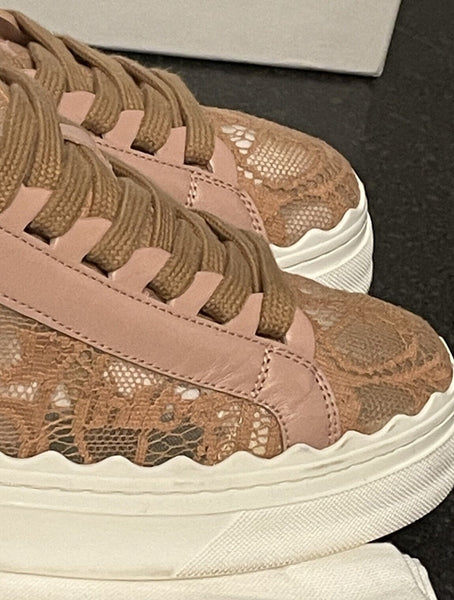 Chloe Lauren Lace Pink Chunky Sneakers - V & G Luxe Boutique