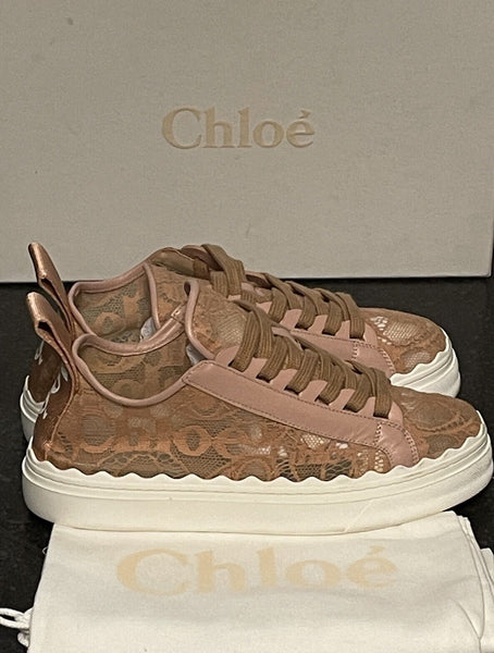 Chloe Lauren Lace Pink Chunky Sneakers - V & G Luxe Boutique