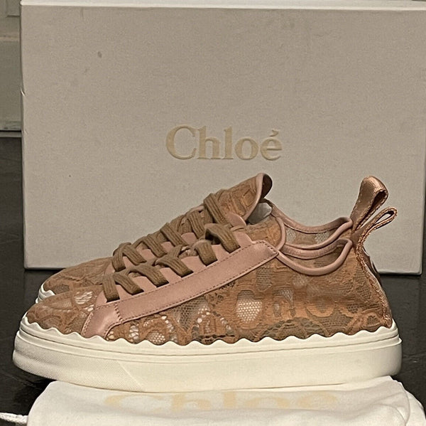 Chloe Lauren Lace Pink Chunky Sneakers - V & G Luxe Boutique