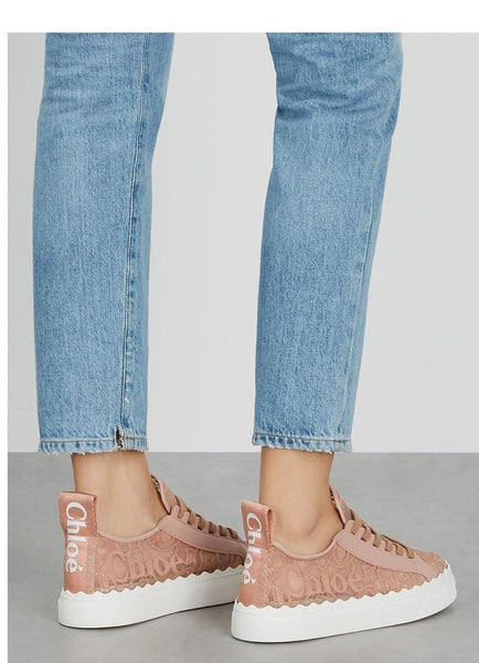 Chloe Lauren Lace Pink Chunky Sneakers - V & G Luxe Boutique