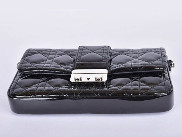 Christian Dior Black Patent Quilted Leather Miss Dior Chain Handbag / Cannage Wallet On Chain - V & G Luxe Boutique