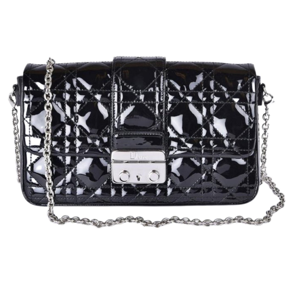 CHRISTIAN DIOR The Lady Dior Leather Chain Pouch Bag Black