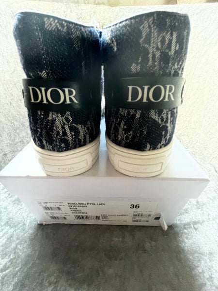 Christian Dior High Top Blue Oblique Logo Sneakers UK 3 - V & G Luxe Boutique