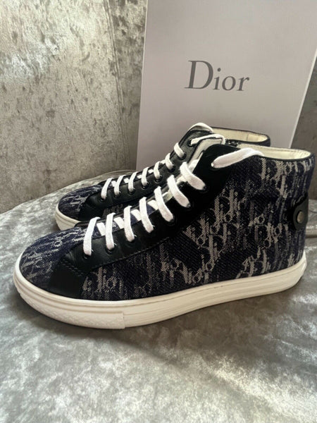 Christian Dior High Top Blue Oblique Logo Sneakers UK 3 - V & G Luxe Boutique
