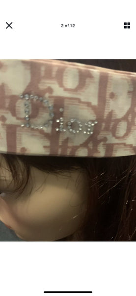 Christian Dior Pink Monogram Diamanté Silk Hairband - V & G Luxe Boutique