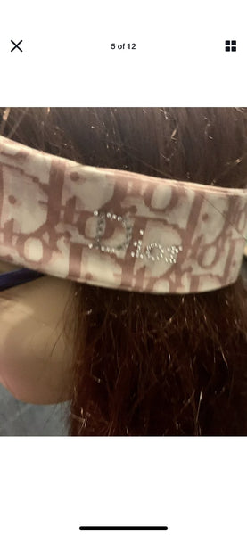 Christian Dior Pink Monogram Diamanté Silk Hairband - V & G Luxe Boutique