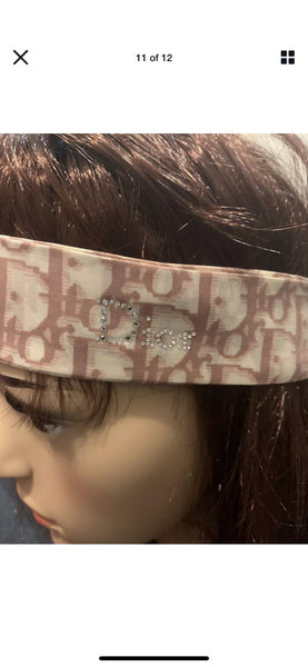 Christian Dior Pink Monogram Diamanté Silk Hairband - V & G Luxe Boutique