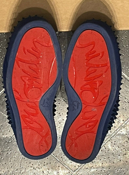 Christian Louboutin Louis Flat Calf Leather Spikes In Blue - V & G Luxe Boutique