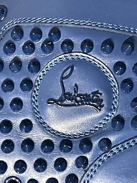 Christian Louboutin Louis Flat Calf Leather Spikes In Blue - V & G Luxe Boutique