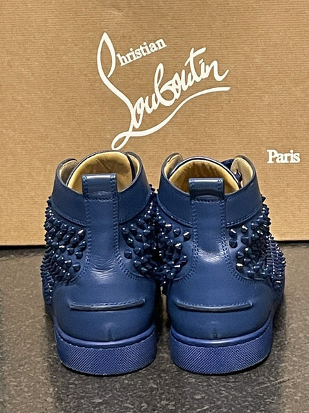 Christian Louboutin Louis Flat Calf Leather Spikes In Blue - V & G Luxe Boutique