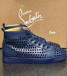 Christian Louboutin Louis Flat Calf Leather Spikes In Blue - V & G Luxe Boutique