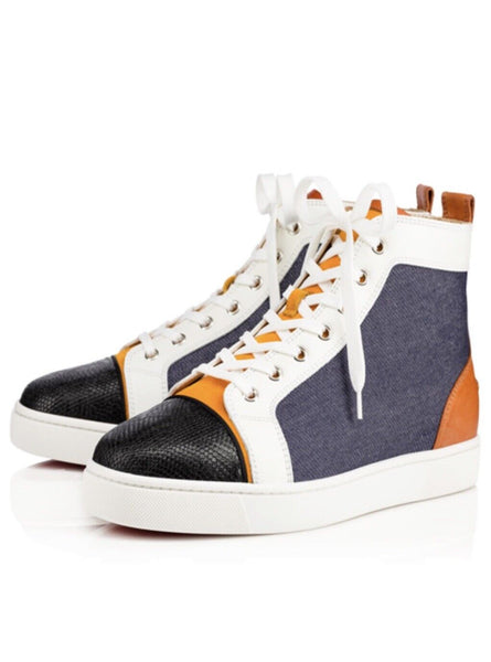 Christian Louboutin Louis Flat Denim & Leather High Top Sneakers Size UK 8 - V & G Luxe Boutique