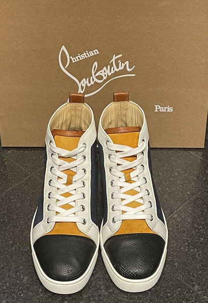 Christian Louboutin Louis Flat Denim & Leather High Top Sneakers Size UK 8 - V & G Luxe Boutique
