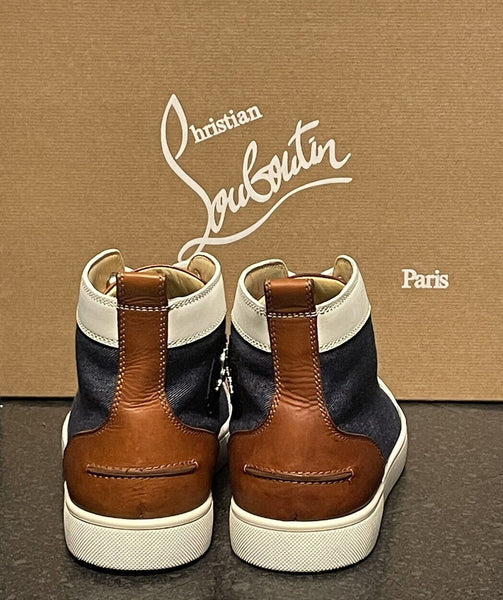 Christian Louboutin Louis Flat Denim & Leather High Top Sneakers Size UK 8 - V & G Luxe Boutique