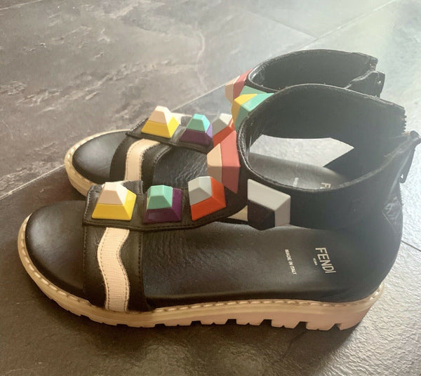 Fendi Black Girls Leather Stud Sandals Shoes EU 32 UK 13 - V & G Luxe Boutique