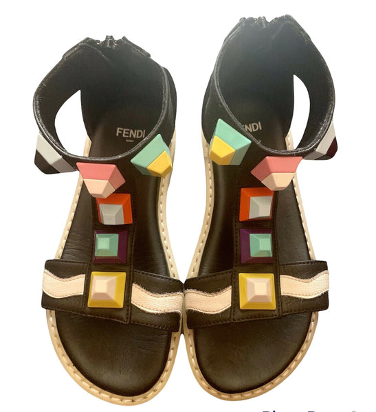Fendi Black Girls Leather Stud Sandals Shoes EU 32 UK 13 - V & G Luxe Boutique