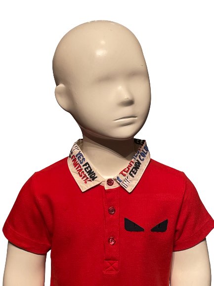 Fendi Boys Red Polo Fendi Print, Age 2 - V & G Luxe Boutique