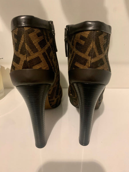 Fendi Brown FF Signature Zucca Print Ankle Boots, UK Size 5.5 - V & G Luxe Boutique