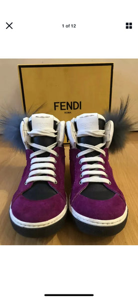 Fendi Kids Girls Purple Leather High Top Boots Sneakers, UK Size 12 (EU 30) - V & G Luxe Boutique