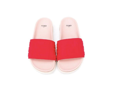 Fendi Kids Red Unisex FF Logo Slides - V & G Luxe Boutique