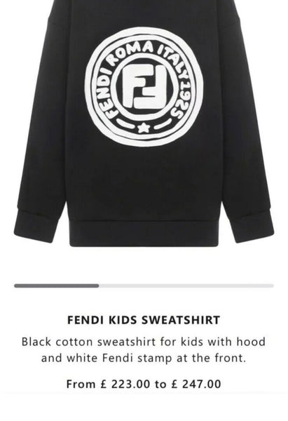 Fendi Kids Unisex Black Logo Hoody / Hooded Sweatshirt, Age 8 - V & G Luxe Boutique