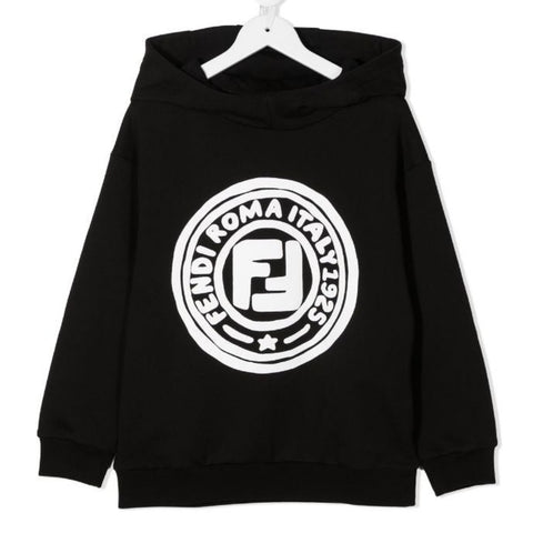 Fendi Kids Unisex Black Logo Hoody / Hooded Sweatshirt, Age 8 - V & G Luxe Boutique
