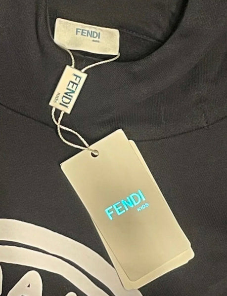 Fendi Kids Unisex Black Logo Hoody / Hooded Sweatshirt, Age 8 - V & G Luxe Boutique